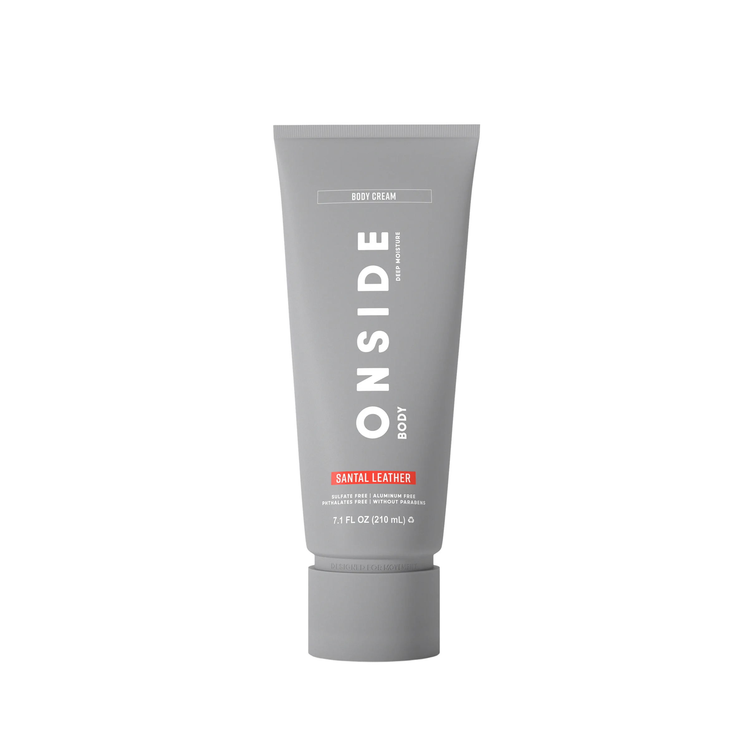 Gray tube of 'ONSIDE' body cream on a white background