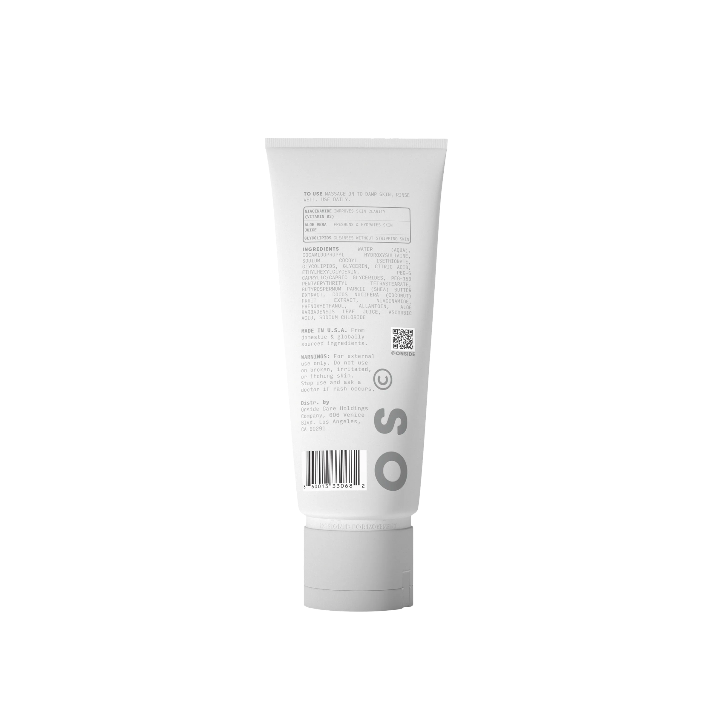 White tube with text and a logo on a white background