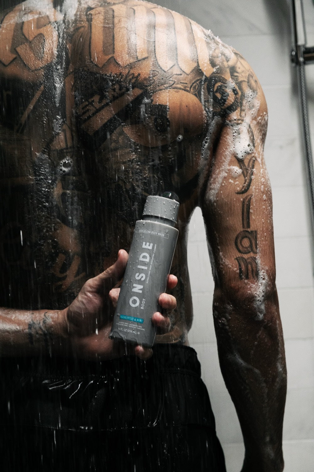 Jayson Tatum in the shower with Onside Deep Clean Body Wash