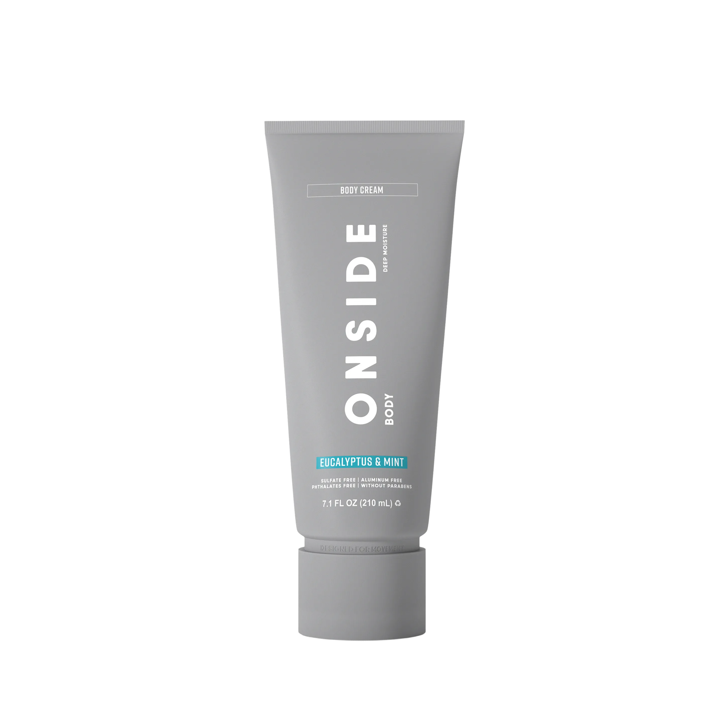 Gray tube of 'ONSIDE' body cream on a white background
